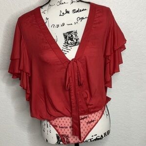 291- Free People NWOT Dark Coral BodySuit Blouse. Size Small Petite. Rayon.